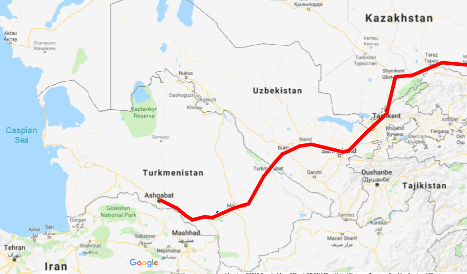 Bushby's presumed route to the Iranian border