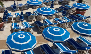 Beaulieu-sur-mer beach umbrellas. Summer 2018.