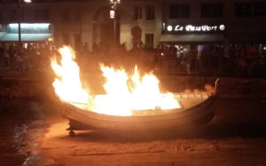 Burning of a fishing boat during the Festival of Saint Peter, Nice France