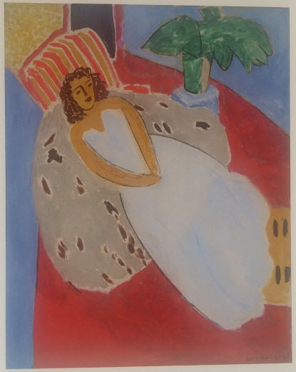 Young woman in white, red background (1946)
