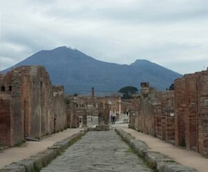 Vesuvius peaks towering over Pompeii